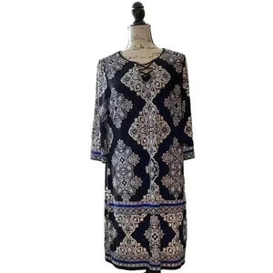 Roz & Ali dress black print  stretch dress Diamond Print Dress SoftSize 14